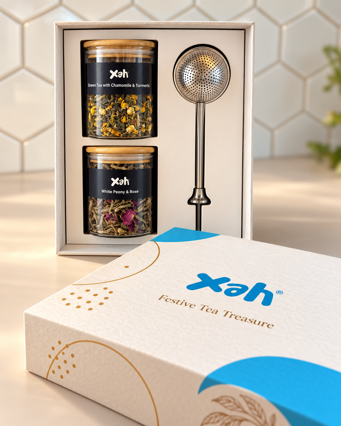 Festive Tea Gift Box – Jar Set with Strainer